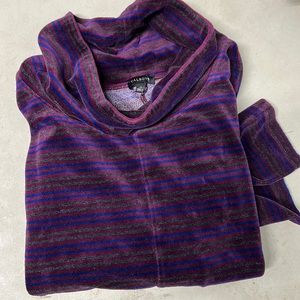 Talbots Purple Stripe Velvet Cowl Neck Top Comfy Cozy Stretchy Soft